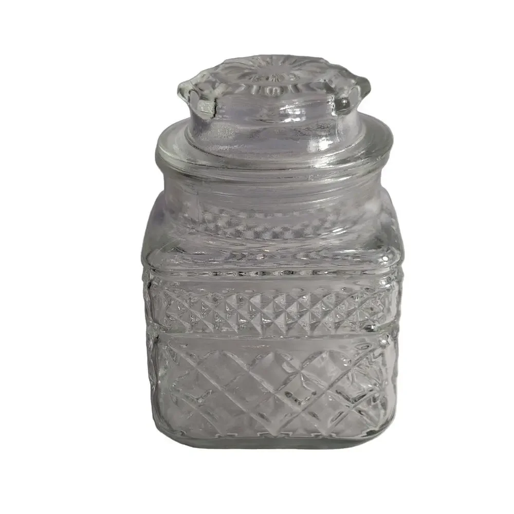 Anchor Hocking Wexford Canister Medium Clear Glass Square Vintage Lid No Gasket